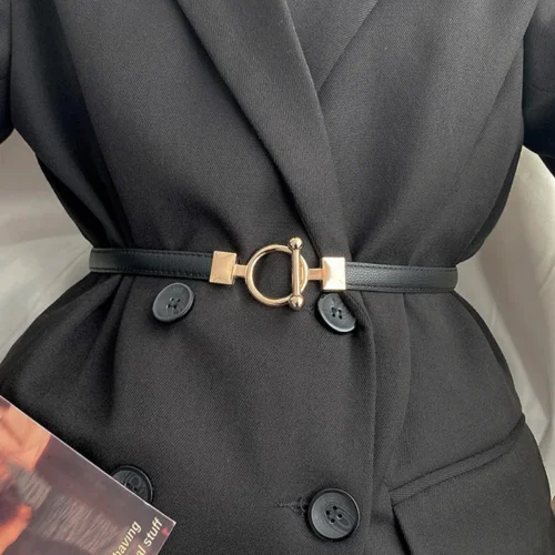 Women’s Leather Thin Belt Metal Simple Hook Buckle Adjustable Waist