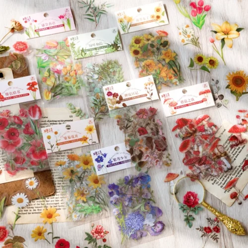 40 pcs/bag Plant Nature Flower Decorative PVC Sticker