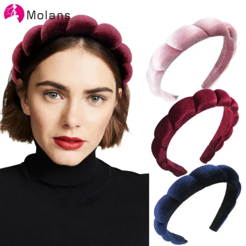 Molans Solid Color Padded Headband for Women Hair Bands Hoop Bezel Thick Velvet Hairband