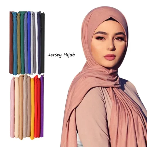 Fashion Polyester Jersey Hijab Scarf Long Muslim Shawl Plain Soft Turban