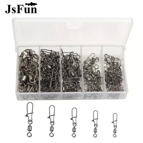 100pc/box Stainless Steel Fishing Connector Pin 4# 6# 8#10#12#  Bearing Rolling Swivel with Snap Fishhook Lure Accessories PJ202