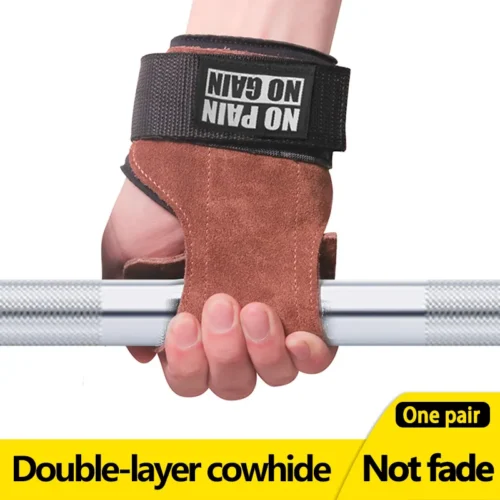 Cowhide Gym Gloves Grips Anti-Skid Weight Power Belt Lifting Pads Deadlift Belt Workout Crossfit Fitness Gloves Palm Protection