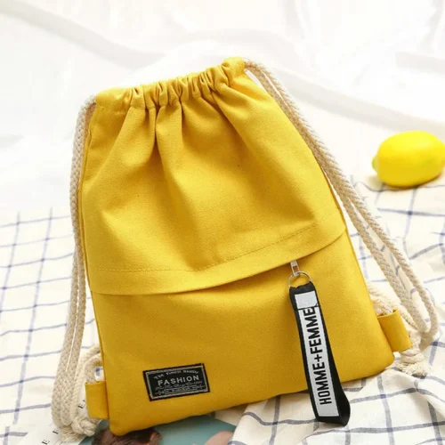 1 Pc Canvas School Bag Double Shoulder Drawstring Backpack