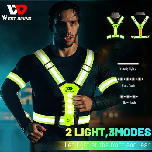 WEST BIKING Cycling Reflective Safety Vest Electric Scooter Flashing Vest USB Rechargeable LED Vest Running Jogging Fishing