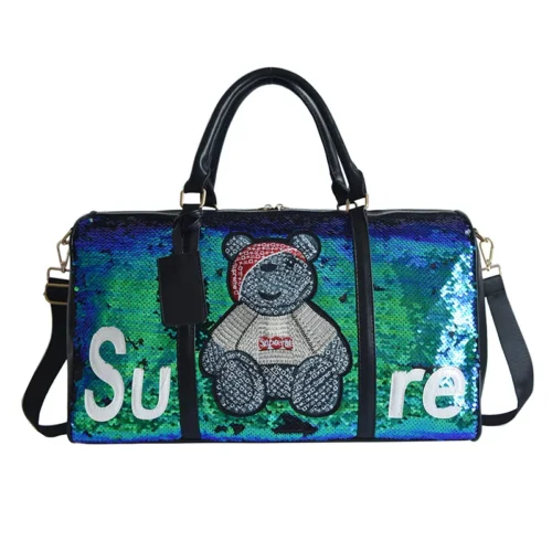 Custom Larger Capacity Duffle bag Cartoon Leisure Sequins Leather PU Travel bag