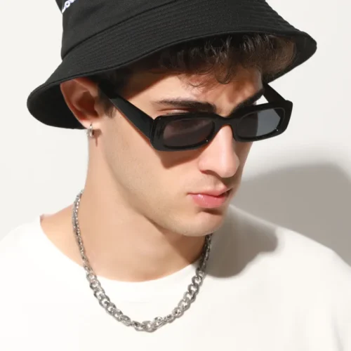 Square Sunglasses Men Rectangle Brand Designer Small Sun Glasses Male Retro Black Lens