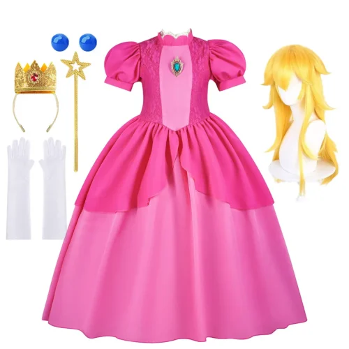Girls Fancy Peach Cosplay Dress up Princess Game Role Play 4 6 8 10 Yrs