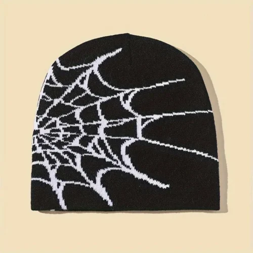 New Goth Spider Web Jacquard Beanie Caps