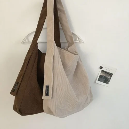 Large Corduroy Shoulder Shopper Bag for Women’s Cotton Cloth