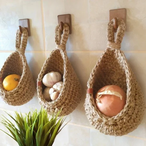 1PC Hand-Woven Hanging Basket for Kitchen Living Room