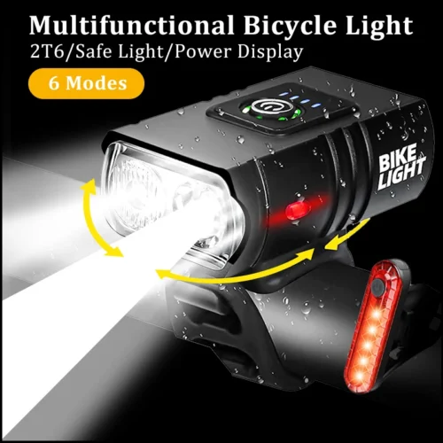 Bicycle Light 2T6 LED Front USB Rechargeable MTB Mountain Bicycle Lamp 1000LM Bike Headlight Flashlight Cycling Accessories Tail