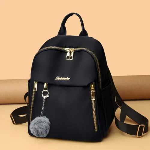Simple Pu Black Large Capacity Backpacks Women Travel Bag