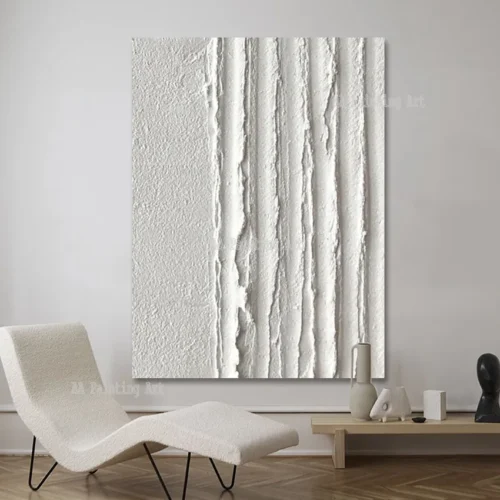 Modern Wall Art Painting – Heavy Textured Thick 3D Abstract White Acrylic