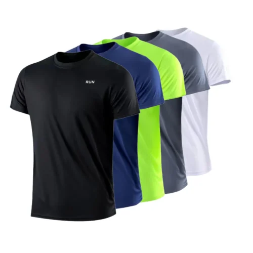 Men’s Quick Dry Short Sleeve Gym Running Moisture Wicking Round Neck T-Shirt Training Exercise Gym Sport Shirt Tops Lightweight