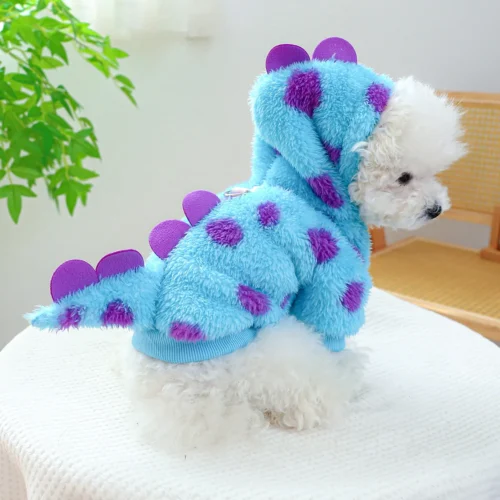 Blue Dinosaur Hooded Coat Dog Fashion