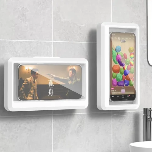 Bathroom Waterproof Phone Holder Home Wall Phone Case Stand Box Self-adhesive Touch Screen Phone Bracket Shower Sealing Storage