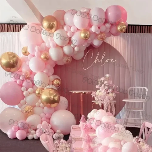 Pink White Gold Balloon Garland Arch Kit