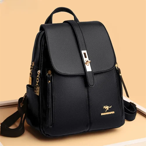 Luxury Women’s Leather Backpacks for Girls Sac A Dos Casual Daypack Black Vintage Backpack