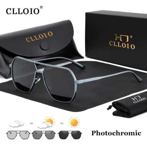 CLLOIO New Fashion Aluminum Photochromic Sunglasses Men Women Polarized Sun Glasses