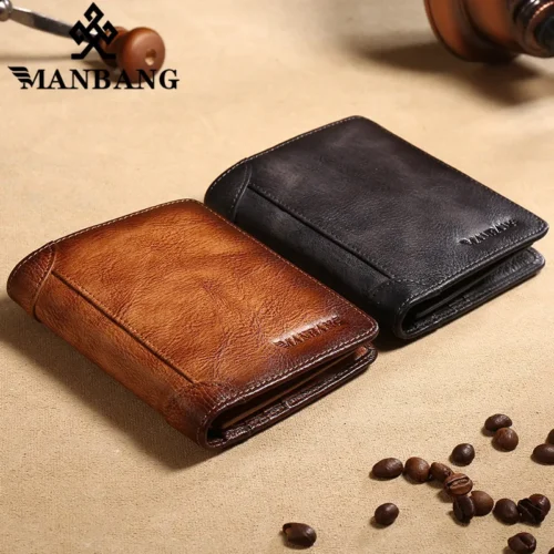 Manbang Men’s Wallets RFID Genuine Leather Trifold Wallets