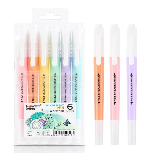 6Pcs/Set Double Head Fluorescent Highlighter Pen Markers