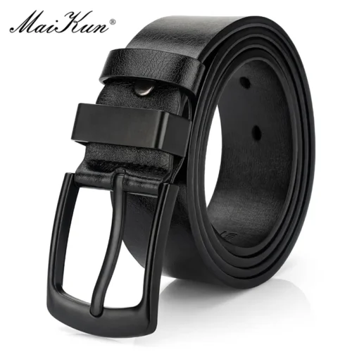 Maikun Men’s Vintage Casual Belt Black Pin Buckle Student Versatile Leather Wide Belt
