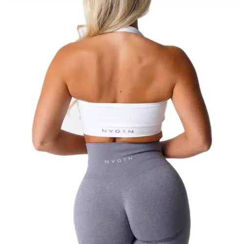 NVGTN Limitless Ribbed Seamless Halter Bra Spandex  Woman Fitness Elastic Breathable Breast Enhancement Leisure Sports Underwear