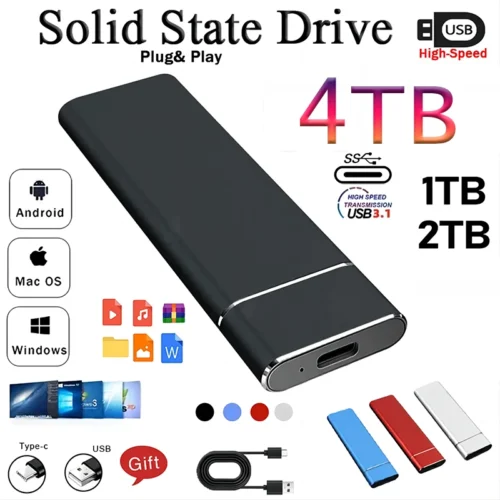 High-Speed External Hard Drive Portable SSD Hard Disk 1TB 2TB Type-C/USB 3.0 Interface Storage Device for Laptop/Desktop/Mac/PC