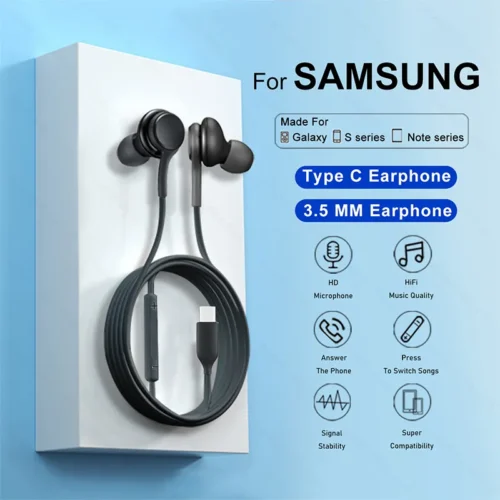 Original Type C Wired Earphone For Samsung Galaxy S23 S21 S22 Ultra Plus 3.5 mm Earbuds Headphones A54 A34 A53 A53 Accessories
