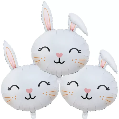 3pcs Easter Cute Rabbit Balloons White Bunny Shaped Balloons Happy Easter Foil Balloons for Easter Party Decors Kids Birthday