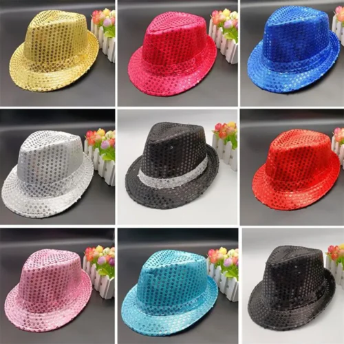 Men Women Jazz Hat Sequins Decorated Stage Dance Performance Party Holiday Hat
