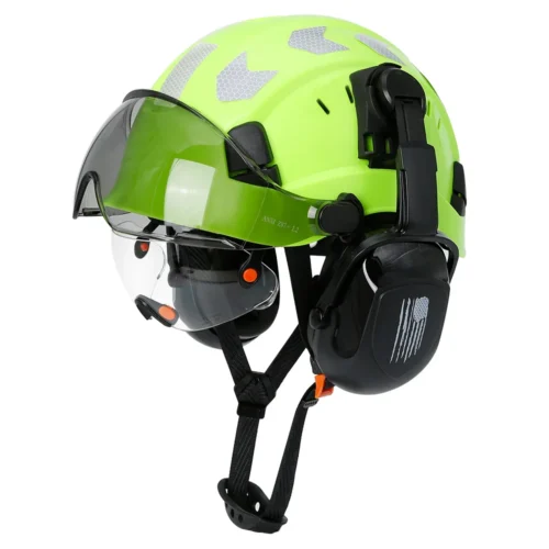 Safety Helmet With Visors Built-In Goggles Earmuff Noise Reduction