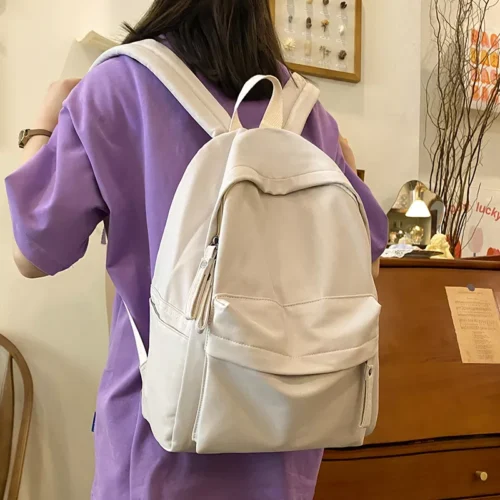Simple Solid Color Backpack Women 2022 Waterproof Nylon School Bag