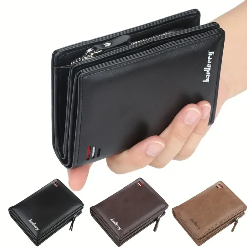 Baellerry New Men PU Leather Short Wallet With Zipper Coin Pocket