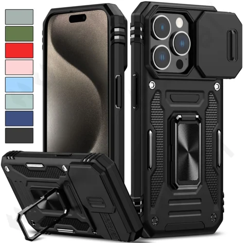 Case For iPhone Ring Stand Armor Anti-fall Slide Camera Kickstand Magnetic Car Cover