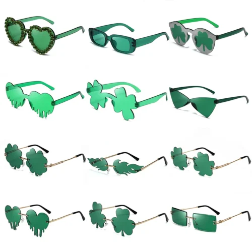 Green Four Leaf Clover Glasses St. Patrick’s Day Leprechaun Costume Glasses