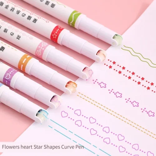 6Pcs/set Kawaii Flowers Line Shaped Highlighter Pens