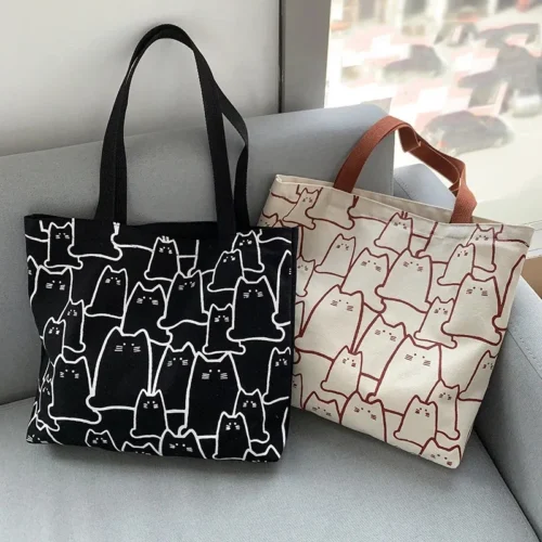 Canvas Bags Handbag for Women Shopper Cute Cat Tote Bag