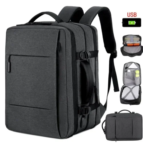 Classic Travel Backpack Men Business Backpack School Expandable USB Bag