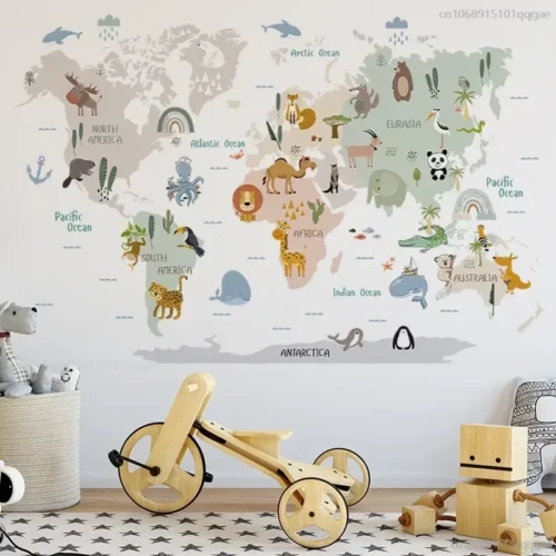 Animal Map Cartoon Children’s Decorative Wall Stickers