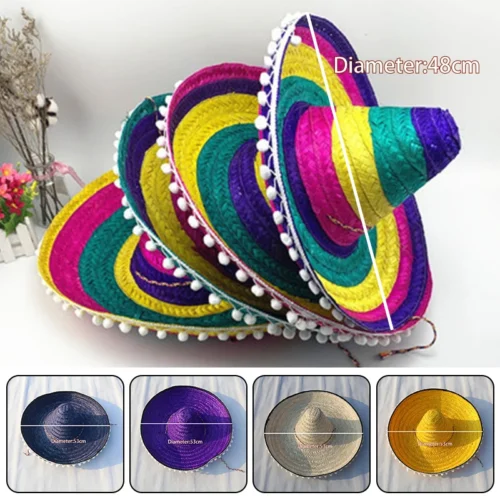 Colourful Straw Mexican Party Hat Fancy Dress