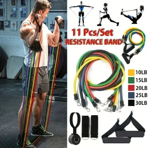 Multifunction Fitness Tension Rope 5-Tube Elastic Yoga Pedal Puller Resistance Band Tension Rope for Stretching Abdomen Training