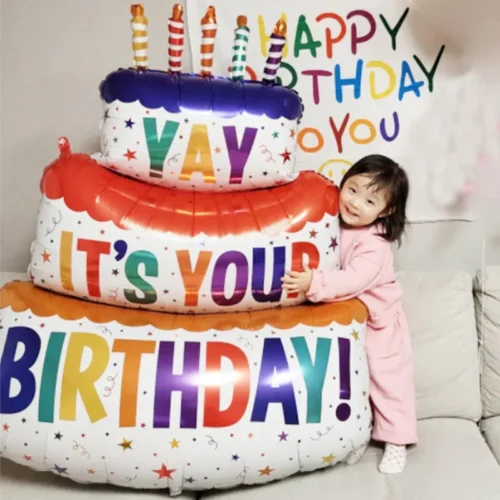 It’s your birthday Large Balloon for children Three Layer Cake Candle Balloon Aluminum Balloons  Birthday Party Decoration Props
