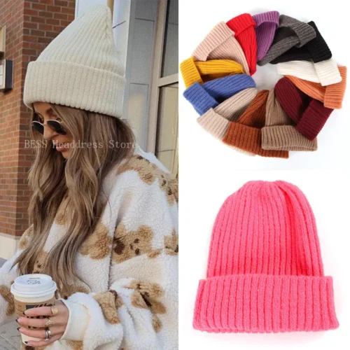 New Winter Hats for Women Men Knitted Solid Color Watch Cap