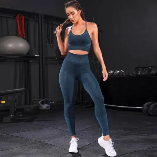 2 Pieces Women’s Tracksuit Seamless Yoga Set Workout Sportswear Gym Clothing High Waist Leggings Fitness Sports Suits