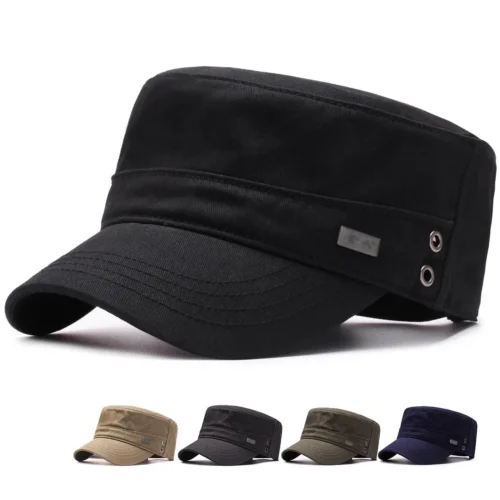 Four Seasons Flat Top Hat Men’s Simple Cotton Peaked Hat