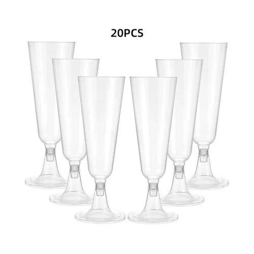 20 Plastic Disposable Clear Champagne Cocktail Glasses Wine Cups Birthday Party Wedding Anniversary Festival Drinkware