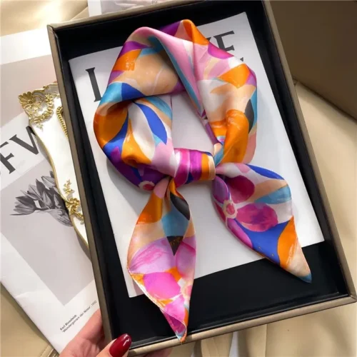 Print 70cm Silk Satin Headkerchief Women Luxury Design Neck Tie Scarf