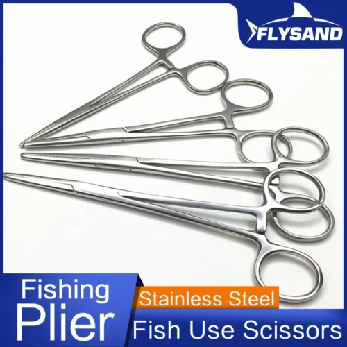 FLYSAND Stainless Steel Fishing Plier Scissor Line Cutter Hook Remover Forceps Tackle Curved Tip Clamps Fishing Tools