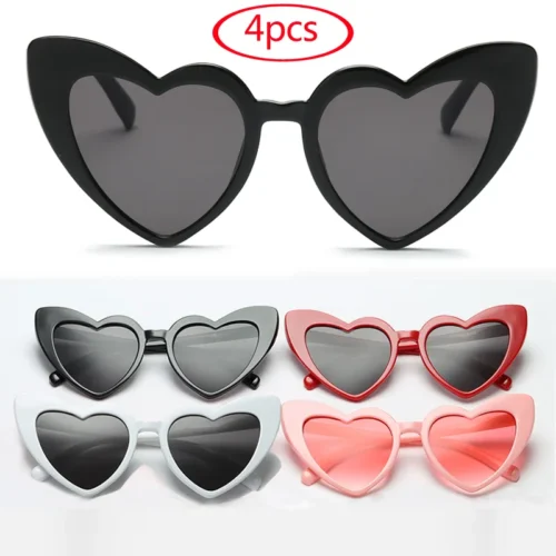 4pcs Heart Shaped Sunglasses Women Cat Eye Female Sun Glasses